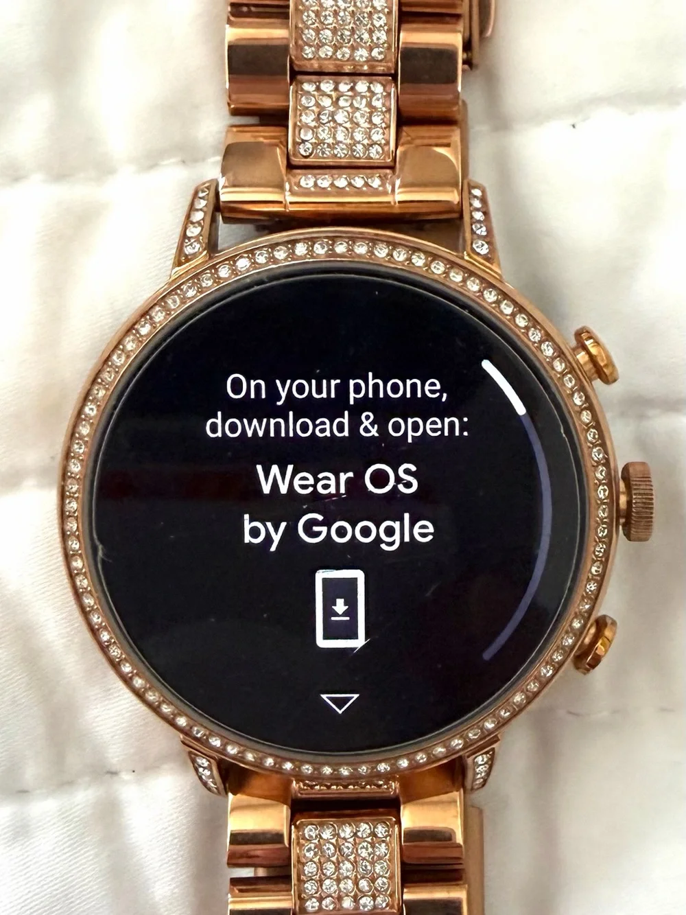 Fossil Rose Gold Smartwatch with Crystal-Accented Bracelet and Two Chargers